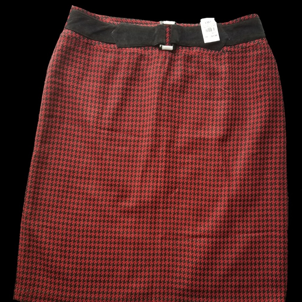 Cato Houndstooth Pencil Skirt Plus Size Red/Black